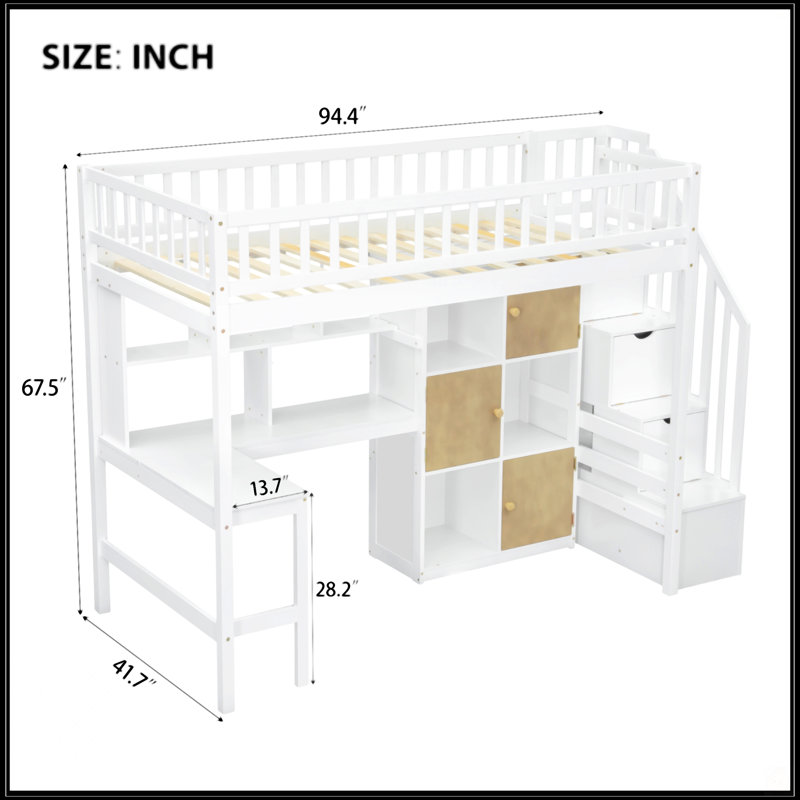 Lit mezzanine en bois avec bureau intégré