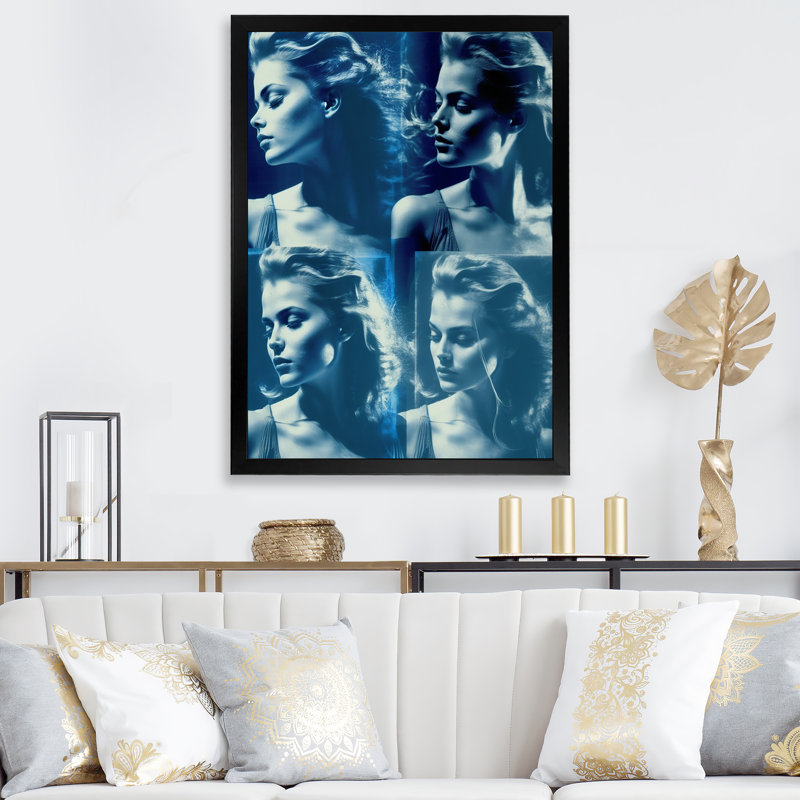 Chayenne modèles double exposition en bleu rétro III sur toile, Cadre photo noir, H 20 po x l 12 po x P 1 po