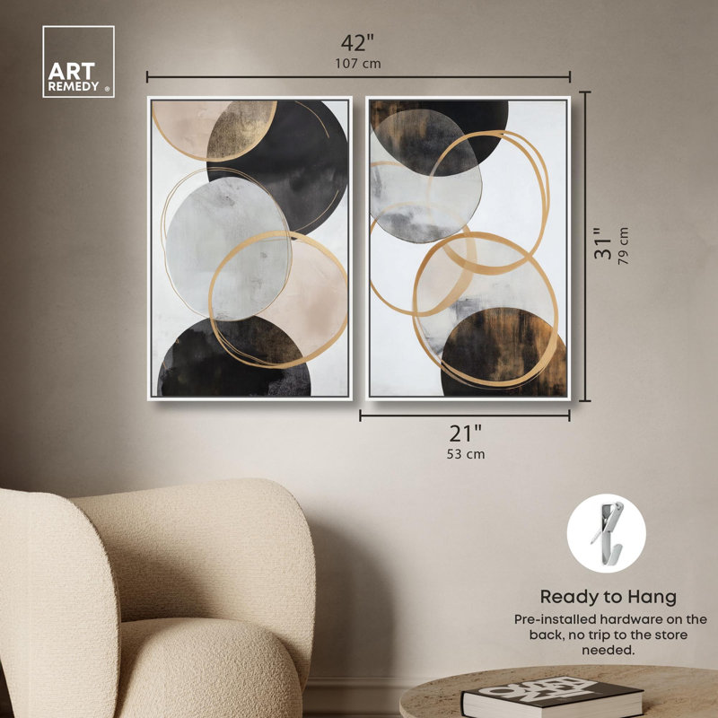 Urban Orbits Duet Canvas Print Abstract Boho Art Set by Art Remedy, Black Frame, 10 x 15, 31" H x 21" W, White Frame