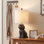 Lampe de table chien en résine avec abat-jour en lin