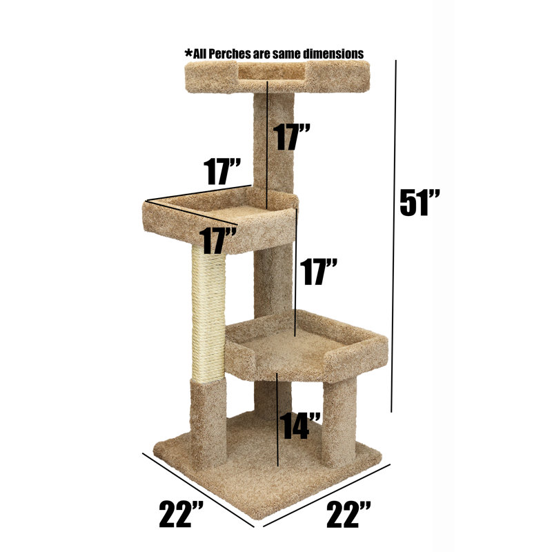 Brown Solid Wood and Sisal 51" Multi-Level Cat Tree
