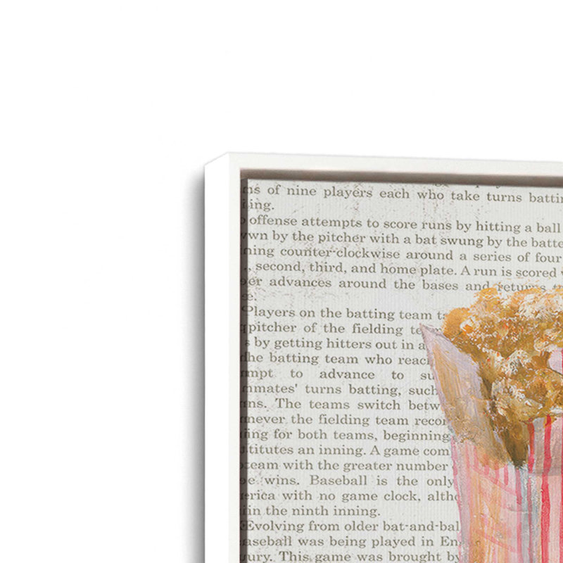 «Popcorn and Baseball» par Masey St. Studios, reproduction d'art, L 40 x H 30, Blanc, Toile avec cadre