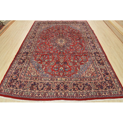 Vintage Oriental Rug 9' X 11’4” Red Wool Traditional Hand-Knotted Carpet
