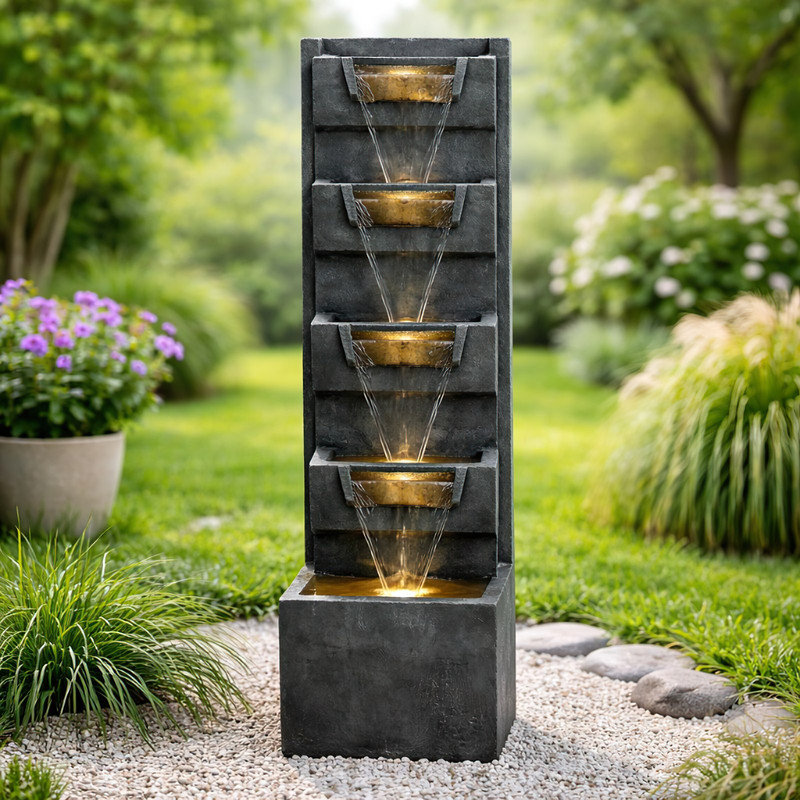 39.3" H 5-Tier Modern Outdoor Garden Fountain