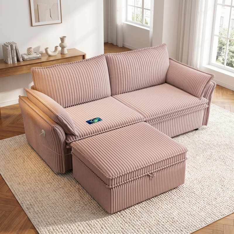 Canapé-lit convertible 85 po en tissu texturé, canapé-lit 2 en 1 moderne, Rose