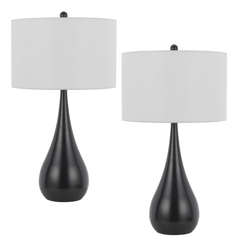 Ege Table Lamp Set of 2, Teardrop Brushed Steel Base, White Shade, Bronze