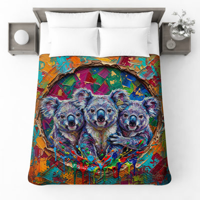 Colorful Koala Trio Quilted Bedspread All Sizes