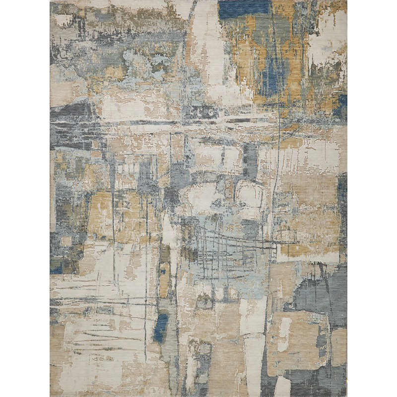 Infinity Power Loomed Wool/Nylon Abstract Area Rug in Silver/Blue/Gray, Rectangle 12' x 15'
