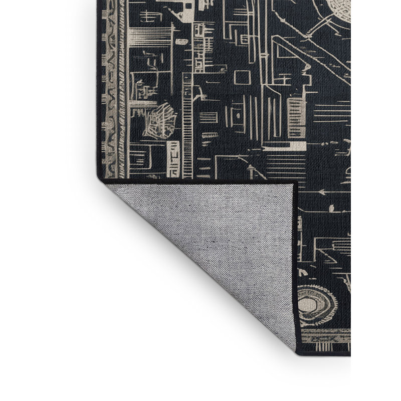 Tapis noir lavable à la machine, Rectangle 7 pi x 9 pi