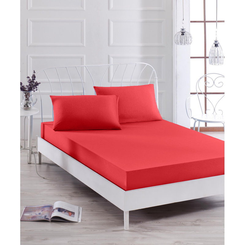 Ensemble de draps en mélange de coton 120 fils Heaba, 39 po x 79 po ‑ une taie d'oreiller, Rouge