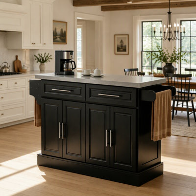 Kitchen Island Cart with Wheels, Stainless Steel Top, Drawers and Cabinets