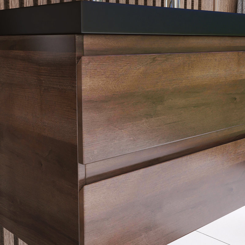 Ensemble de meuble-lavabo simple 29,52 po avec plateau en résine Mannus, Brun