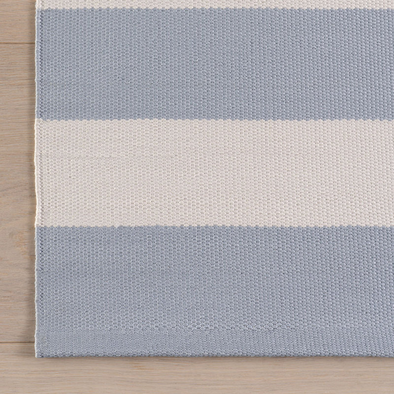 Banks Stripe Swedish Blue Handwoven Indoor/Outdoor Rug, Rectangle 9'6" x 13'6"