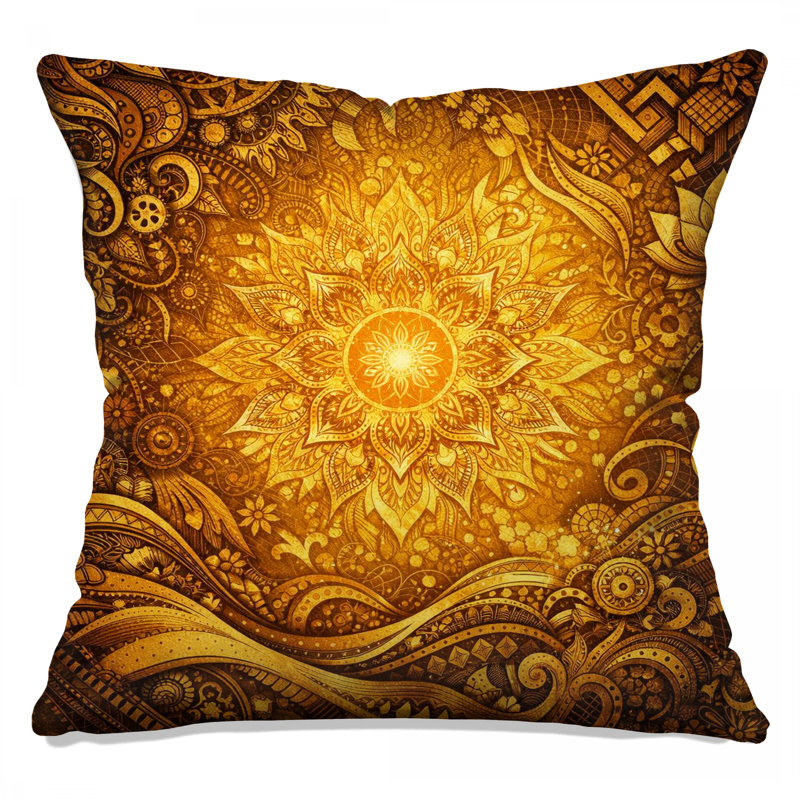Coussins Intricate Golden Mandala, 26 x 26 inches