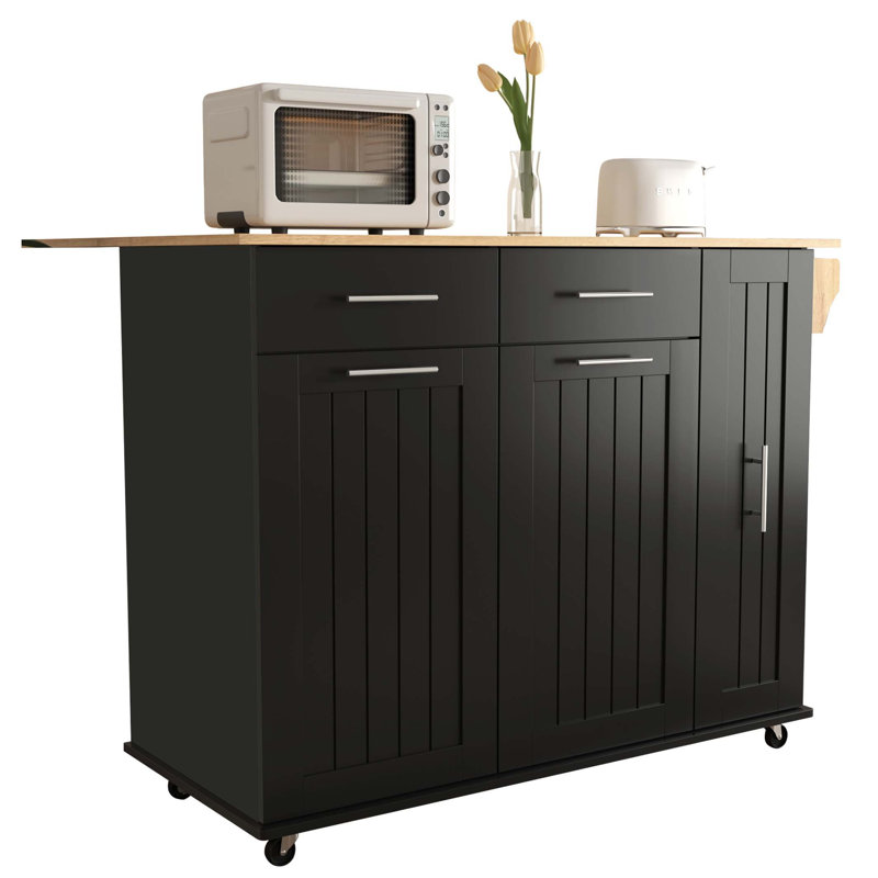 Kitchen Island with Drop Leaf, Kitchen Storage Cart with 3 Tier Pull Out Cabinet Organizer, Internal Storage Rack, Rolling Kitchen Cart on Wheels with Towel Rack, 2 Drawers, for Kitchen