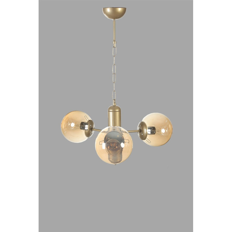 Elegant Amber and Gold Chandelier, 15.7 in Diameter x 27.6 in Height | Durable Metal Body, E27 Socket (Max 40W) | IP20 Rated | Stunning Lighting Fixture for Living Room, Dining Area, and Entryway Decor