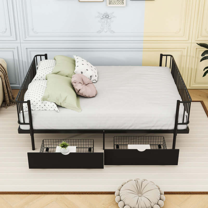 Lit plateforme avec tiroirs de rangement, Queen, Black