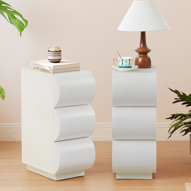 Table de bout à 3 tiroirs avec rangement, Blanc