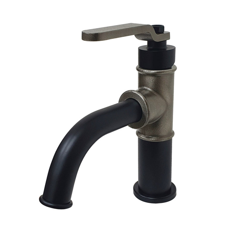 Kingston Brass Whitaker Single-Handle 1-Hole Deck Mount Bathroom Faucet with Push Pop-Up, Matte Black/Black Stainless