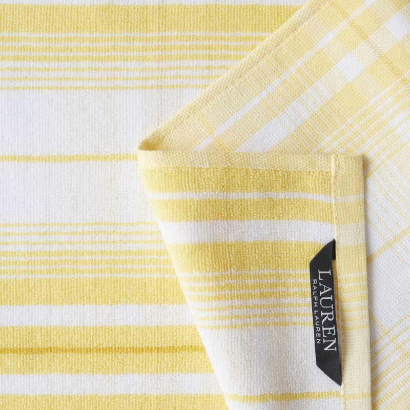 Cotton Plaid Kitchen Towel Linen Set, Yellow/White