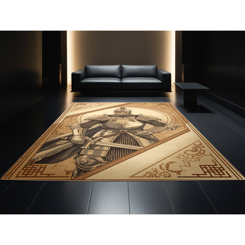 Tapis oriental classique brun et beige lavable à la machine Palmerston Knight, 7 x 9