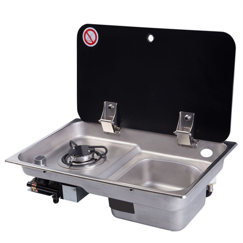 Combiné réchaud et évier à gaz avec couvercle en verre Caravan