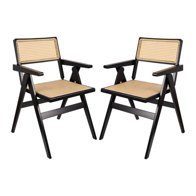 Set of 2 Rattan Folding Chairs, 440 LBS Weight Capacity Portable Dining Chairs, Woven Rattan Seat & Backrest, No Assembly, for Dining Room Living Room Bedroom Kitchen Courtyard