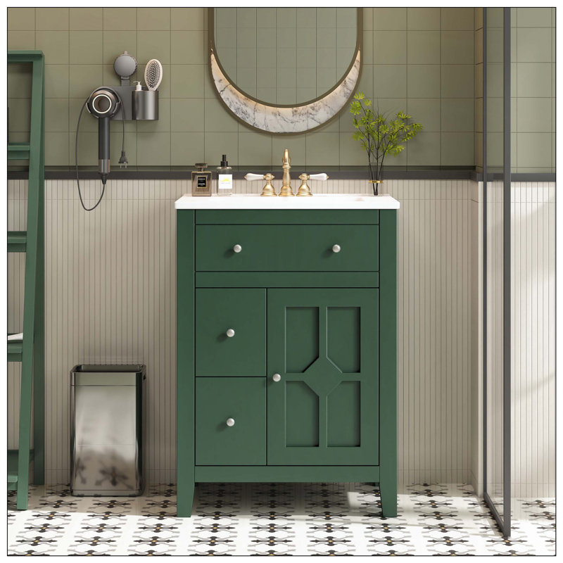 Armoire de salle de bain 2 tiroirs Modern, Vert