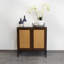 Armoire d'appoint en bois aggloméré 2 portes avec tablette et portes en rotin - brun foncé-1695687602