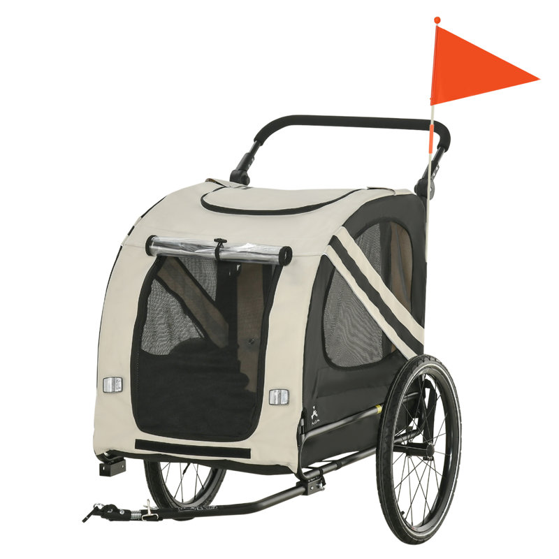 White Foldable Pet Bike Trailer and Stroller with Detachable Carrier