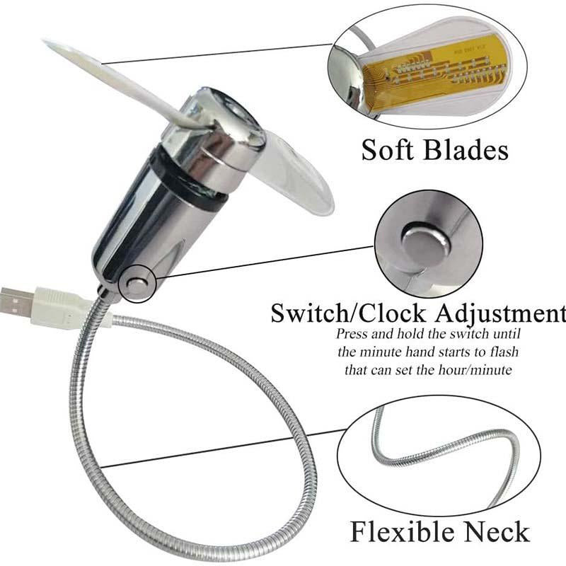 Ventilateur USB avec horloge DEL