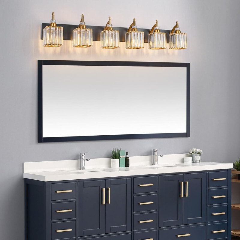 Luminaire de meuble-lavabo moderne en cristal - 6 lumières au-dessus d'un miroir pour une ambiance élégante, Noir mat / Or