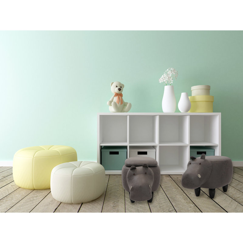 Gray Hippo Animal-Shaped Cotton Storage Ottoman