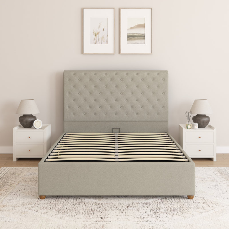Upholstered Lift Up Storage Ottoman Bed, Single (107 x 220 cm), Venice Linen Mink