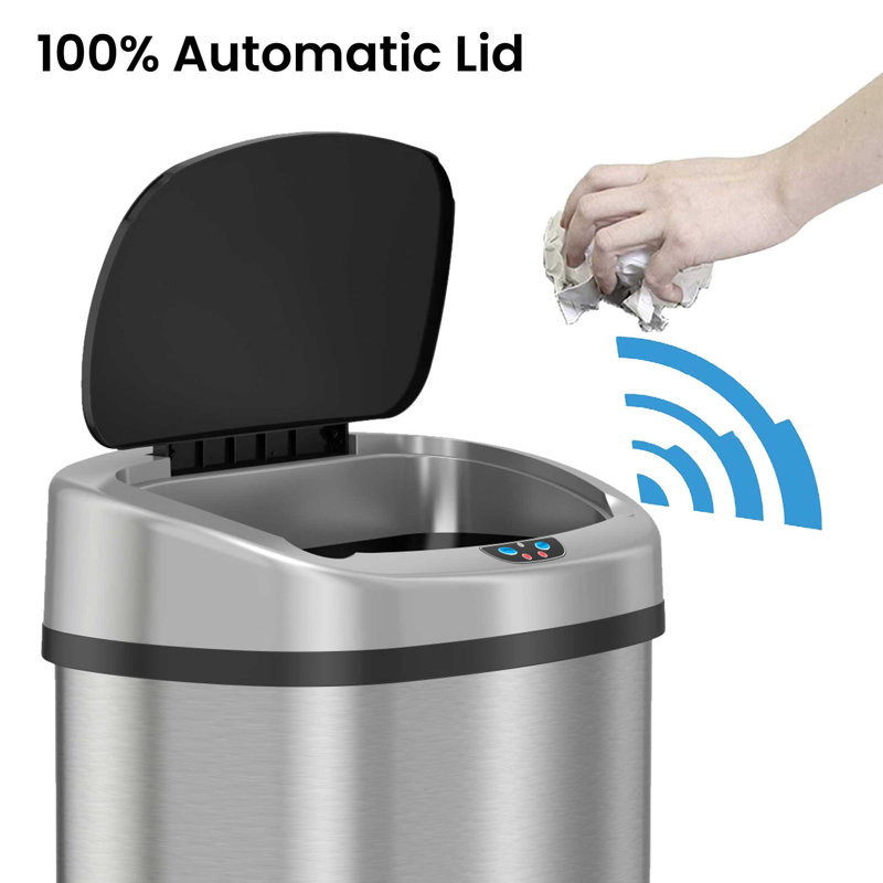 Stainless Steel Touchless Oval Trash Can with Motion Sensor Lid