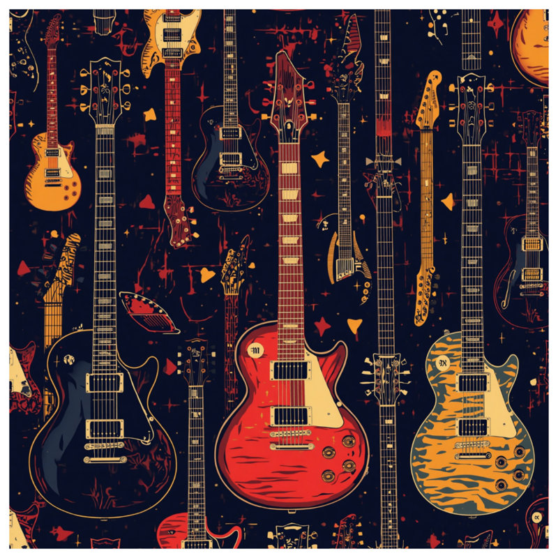 Electric Guitar Collage Quilted Bedspread All Sizes, Full / Double