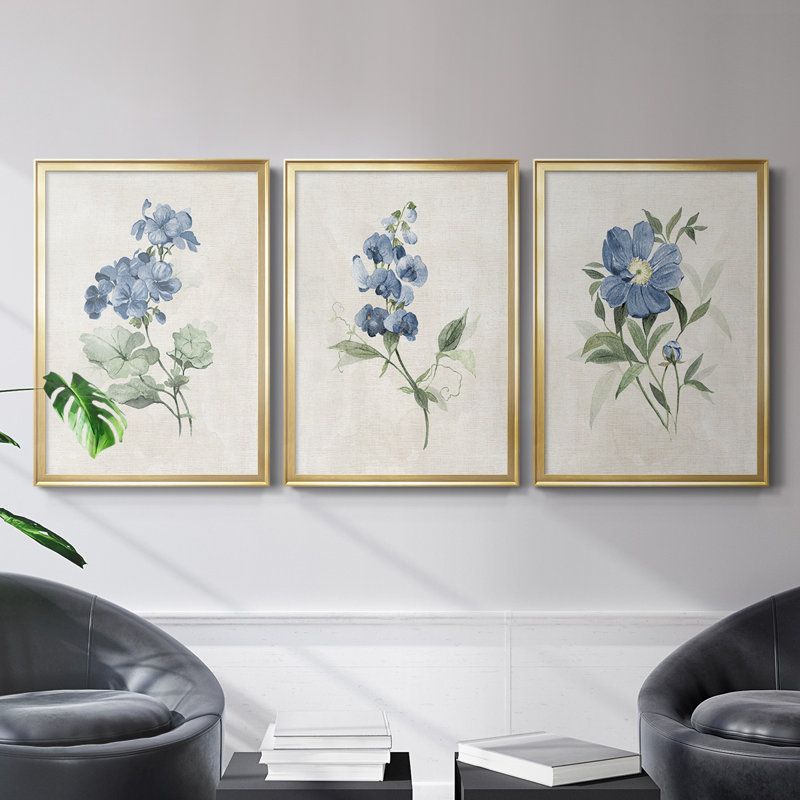 " Farmhouse Periwinkle I " 3 - Pieces, Gold, 36.5" H x 79.5" W x 1.25" D