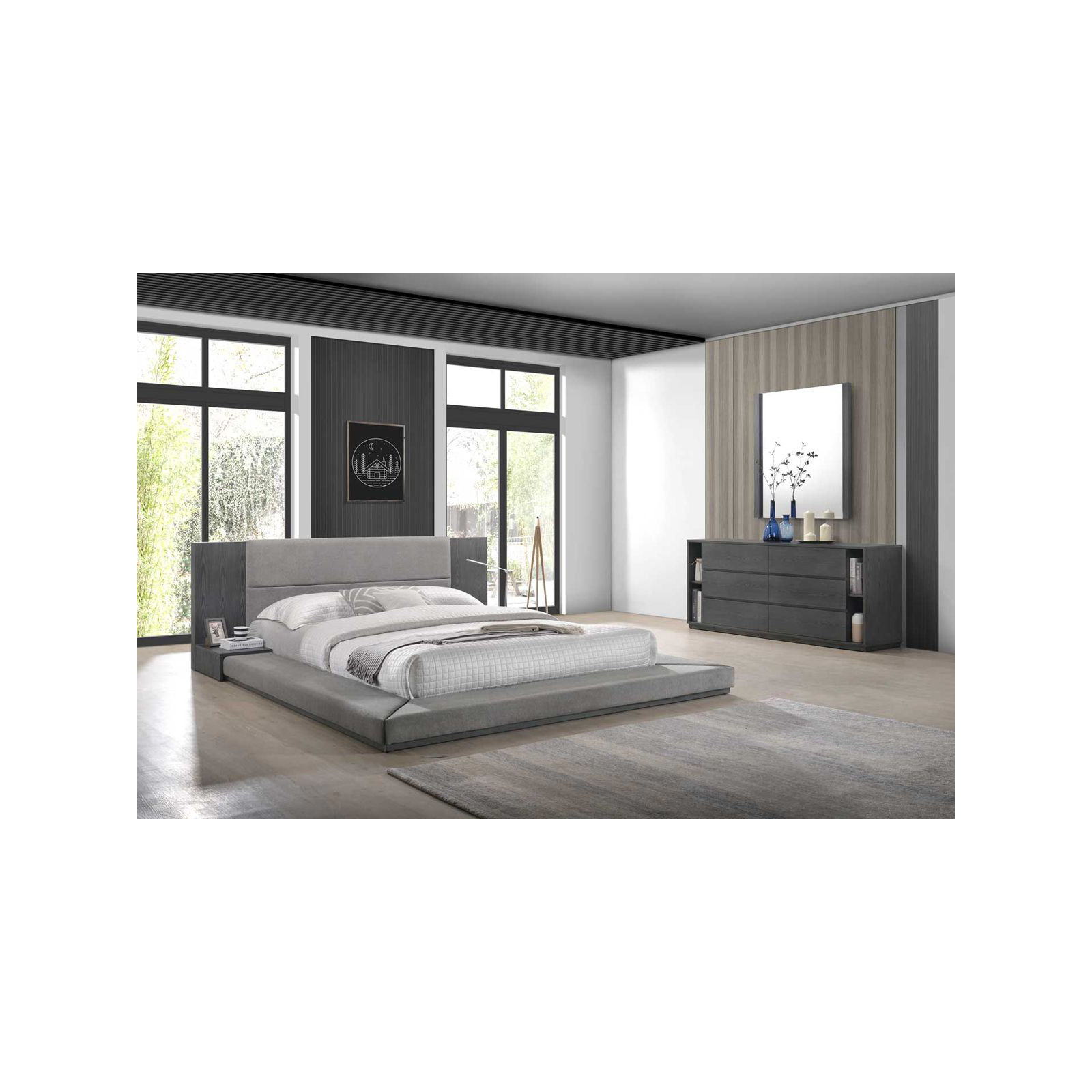 Amalie Upholstered Storage Bed, King, Gray