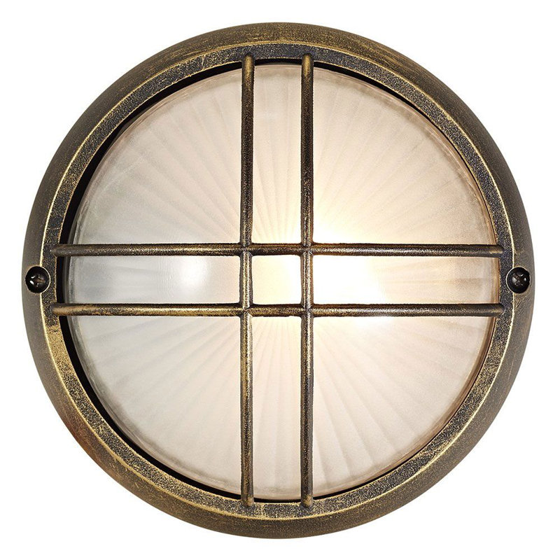 Hailey Die Cast Aluminium Outdoor Circular Bulkhead Porch or Wall Light, Gold