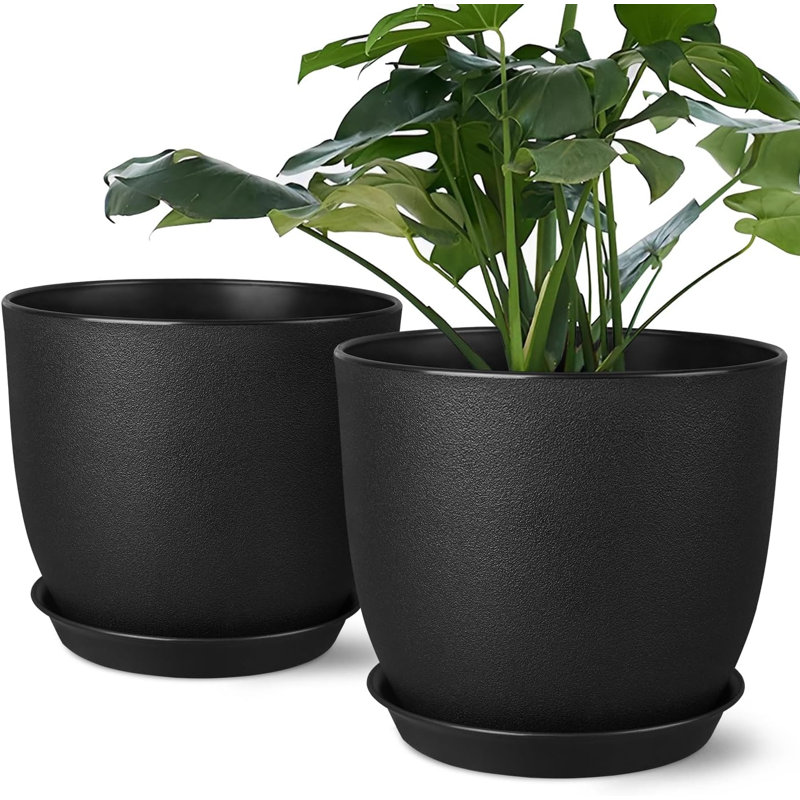 Ensemble de 2 pots à fleurs 8 "- pots de fleurs noirs avec drainage