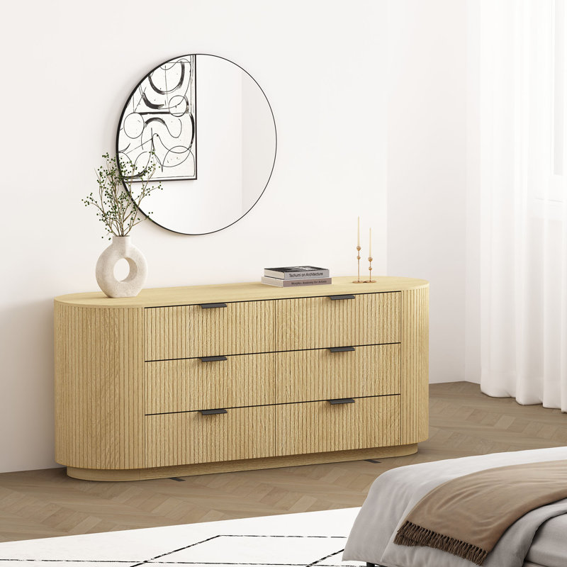 Heaney 60 Double Dresser with 6 Drawers, Natural Oak/Black