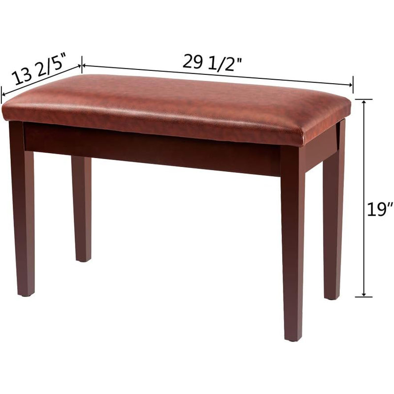 Leather-Top Piano Bench With Storage, 29.5"X13.8"X19", Brown
