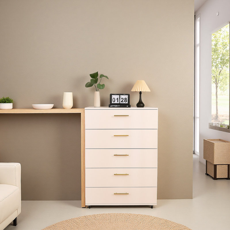 Commode 5 tiroirs avec poignées - Armoire de rangement moderne