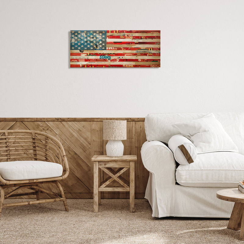 Art mural patriotique sur un drapeau collé par Kelsey Hochstatter, H 13 po x l 30 po