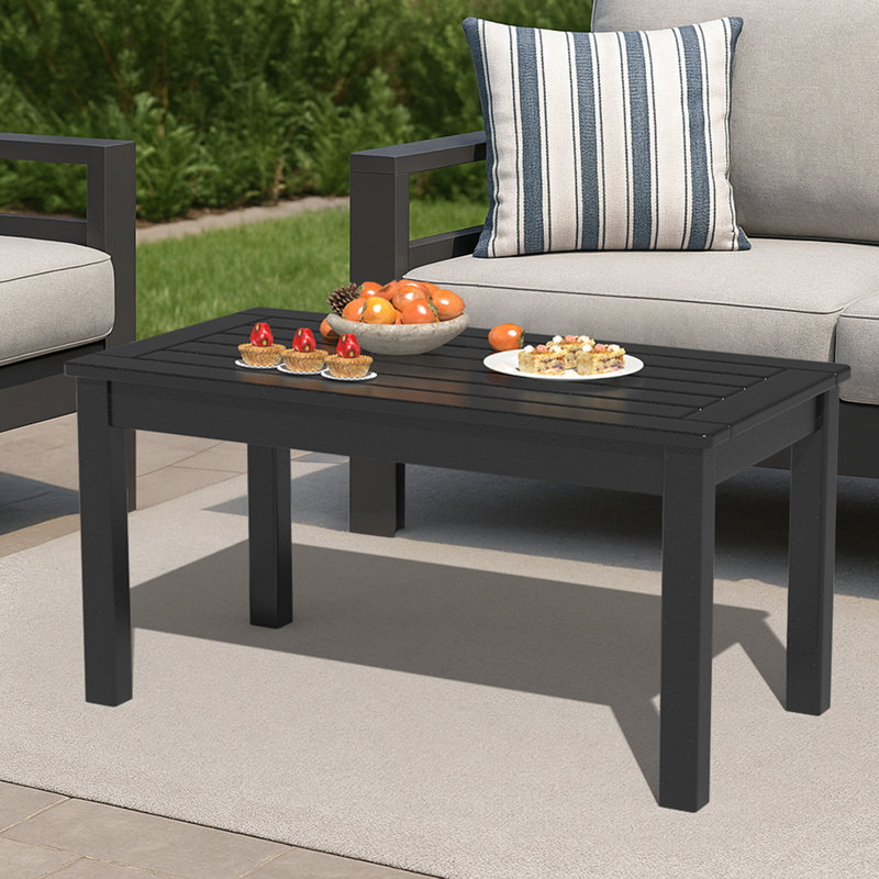 Table d'appoint de patio rectangulaire robuste en PEHD, Noir