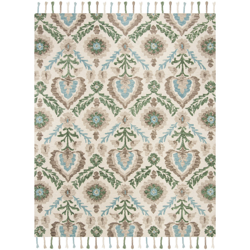 Niederanven Hand Hooked Wool Ikat Rug, Rectangle 8' x 10'