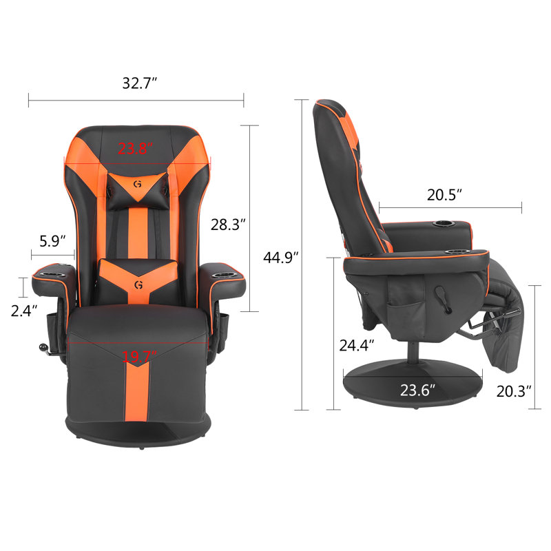 Inbox Zero Reclining Ergonomic Swiveling PC & Racing Game Chair with Built-in Speakers and Footrest, Black/Orange
