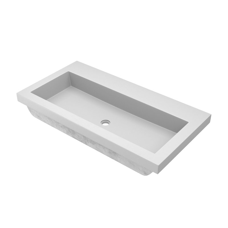 Lavabo de salle de bain en béton fabriqué à la main 36 po Native Stone Trough, Aucun trou, Perle
