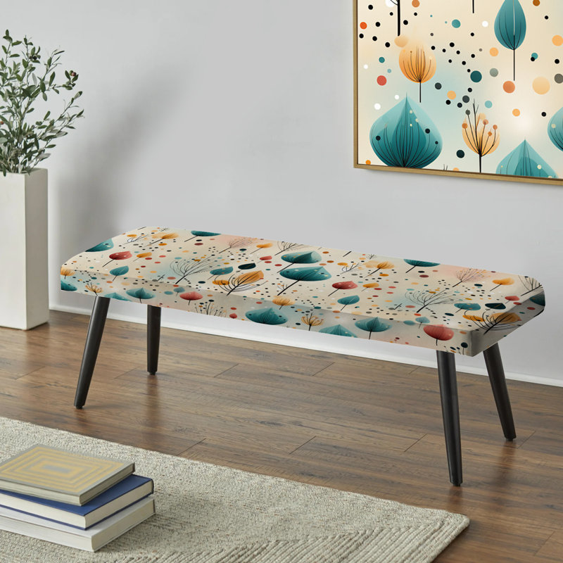 Banc rembourré éclectique noir, Pastel Colours Forest Pattern