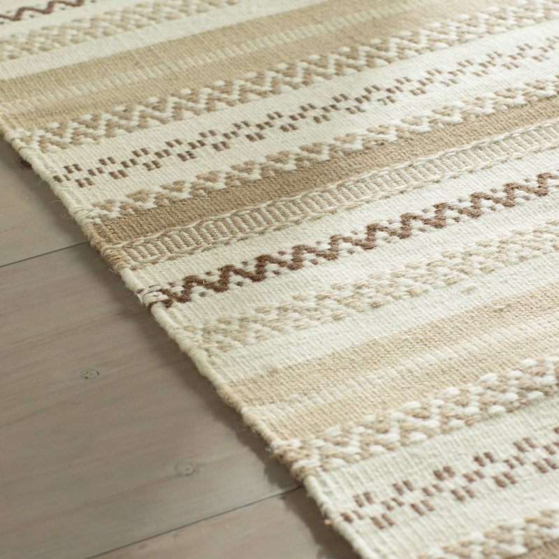 Liara Hand Woven Wool/Cotton Striped Rug in Beige, Rectangle 8' x 10'